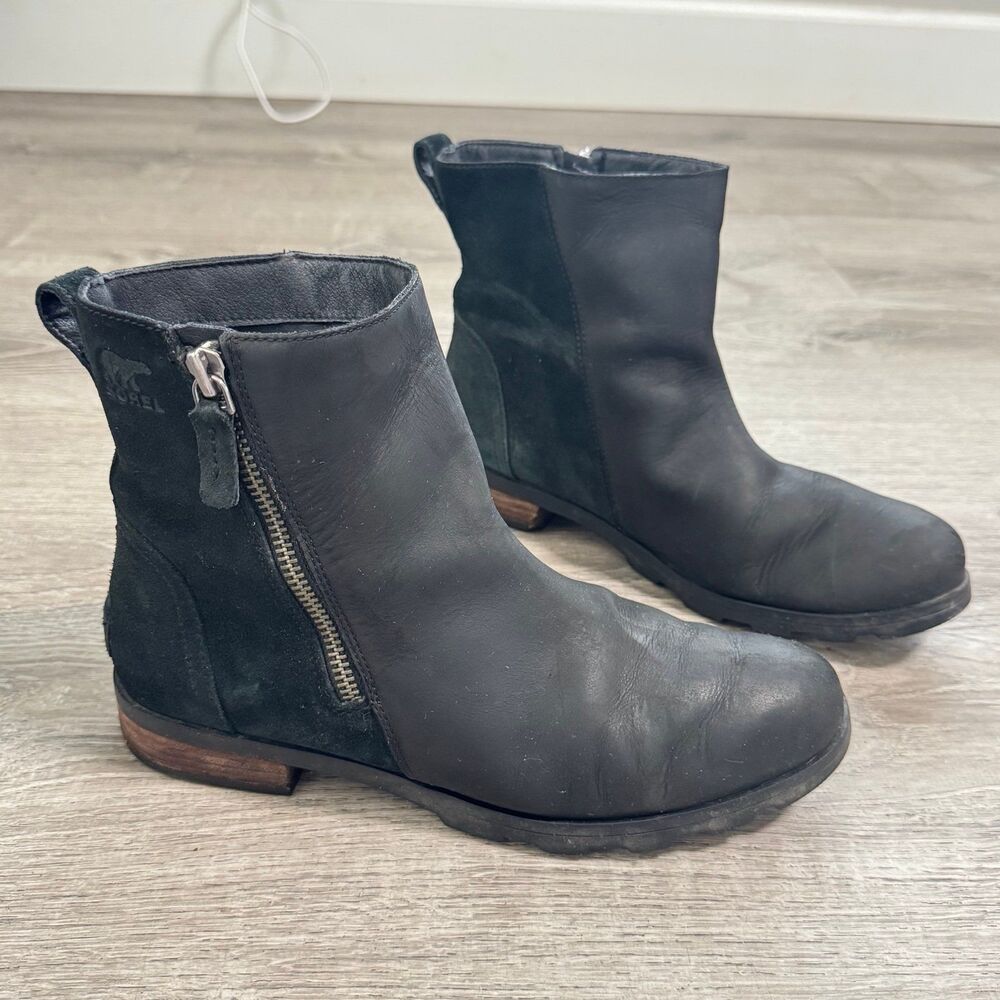 Sorel Genuine Suede Leather Waterproof Chelsea Chunky Sole Ankle Boots Black 10